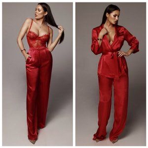 JLUXLABEL / Red Silk Trousers + Top Set / Size S